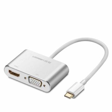 绿联 50317 Type-C扩展坞USB-C转HDMI/VGA转换器转接头  银色  适用Mate20苹果MacBook/iPad Pro