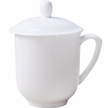 国产  陶瓷茶杯带盖办公杯会议杯LOGO印字 白色